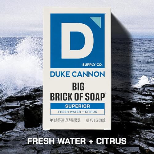 Image of Duke Cannon Supply Co. Extra Large Bar Soap Bundle - Men's Bar Soap with Masculine Scents - Frsh Water + Citrus - All Skin Types - Big Brick of Soap - Superior,10 oz | Fresh Water + Citrus Scent - Triple-Milled Men's Bar Soap - Deep-Cleansing Bath Bar