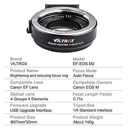 Image of VILTROX EF-EOS M2 Lens Adapter Reducer Speed Booster 0.71x Auto Focus EF to EFM Lens Mount Adapter Compatible with Canon EF Lens to EF-M Mount Mirrorless Camera EOS M M2 M3 M5 M6 M10 M50 M100