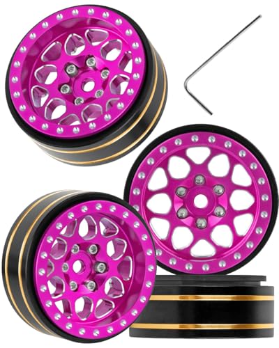 BRCatWPark RC 1.3 Beadlock Wheel Rims for 1/18 TRX4M 1/24 SCX24 FCX24 RC Crawler Car,4pcs RC 1.3 in Brass Rims & Aluminum Beadlock,RC Truck Rims,Pink