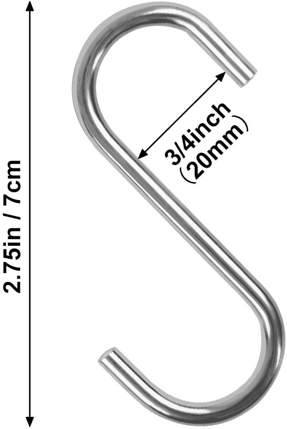 HongWay 15 Pack 2.75" S Hooks for Hanging, Stainless Steel Metal Heavy Duty S Hooks for Kitchen Pan-Pot, Outdoor Hanging Plants, Wardrobe, Bathroom, Bedroom, and Office