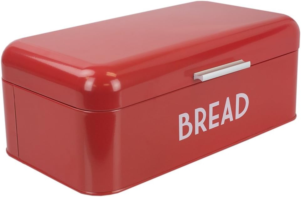 Home Basics Grove Bread Box For Kitchen Counter Dry Food Storage Container, Bread Bin, Store Bread Loaf, Dinner Rolls, Pastries, Baked Goods & More, Retro Vintage Design, Red