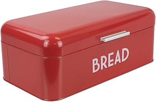 Home Basics Grove Bread Box For Kitchen Counter Dry Food Storage Container, Bread Bin, Store Bread Loaf, Dinner Rolls, Pastries, Baked Goods & More, Retro Vintage Design, Red
