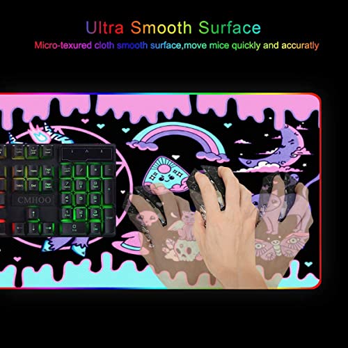 Pastel Purple Cat Pentacle Star Extra Large Thick Rgb Mousepad Led, Devil Occult Baphomet Zodiac Aries Gothic Tarot Led Desk Mat Anime Gaming, Witch Gifts, Kawaii Mouse Mat Led Anime Stuff Gamer Hg #TOP4