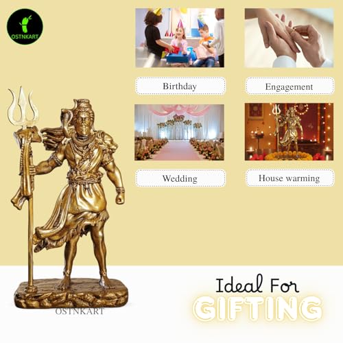 Image of Shiva Statue Car Dashboard Idol, Shiv Ji for Birthday,Annivesary, Home & Office Pooja Room,Living Room Show piece new House Warming Gift (Golden,Size -12 * 7 * 4 cm)
