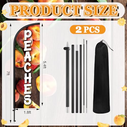 Image of Remagr 2 Pack Peaches Feather Flag 7 ft Advertising Swooper Flag Sign Windless Peaches Feather Banner with Pole Kit and Ground Stake for Business Outside Farm Fruit Retailers Shops