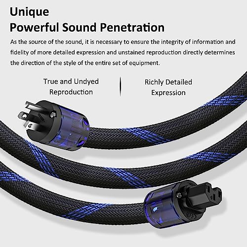 Audiocrast Hifi Power Cable, 4.9Ft/1.5M, Φ17Mm, Hi-End Amplifier Power Cord, Audiophile Braided Mesh Ac Power Wire Copper Shielding Conductor Audio Mains Cord With Us Plug+Iec C15 Connector #TOP5