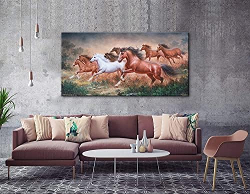Yxbhhym Large Wall Art Running Horse Canvas Wall Art Animal Picture Prints Eight Horses Paintings Posters Animal Artwork for Wall Living Room Decor Framed Modern Farmhouse Decoration-24x48inches - 3
