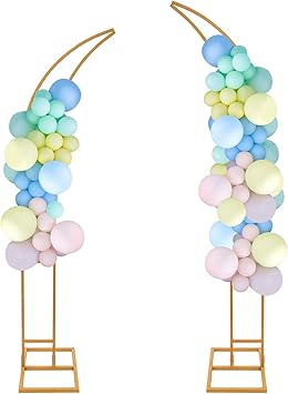 Set of 2 Gold Metal Curved Top Wedding Arch Frames, wedding flower stand with Base, Heavy Duty Balloon Flower Backdrop Stands for Indoor Outdoor Party Ceremony Anniversary Decor 6.2FT, 6.9FT