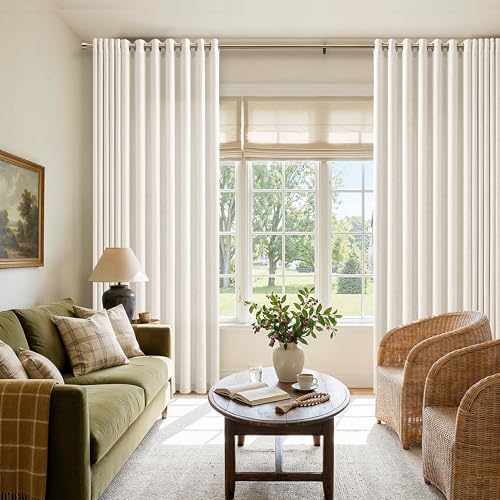 Image of Natural Linen 102 Inch Curtains 72 Inch Width for Balcony Door | Living Room Divider, Light Filtering, Semi Sheer, Extra Wide, Patio Curtains, Floor to Ceiling Window, 72x102, 1 Panel, Ivory