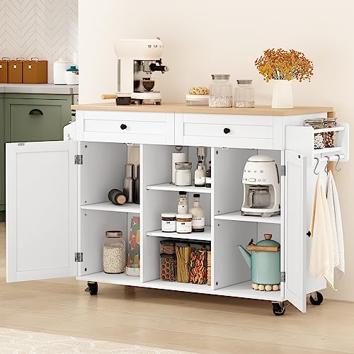 image for HLR Kitchen Island On Wheels, Rolling Kitchen Island Cart with Drop Le