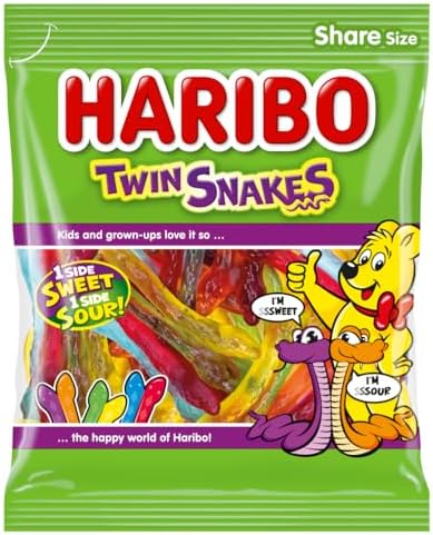 HARIBO Twin Snakes 160g Sharebag โ Sweet & Sour Gummy Sweets โ Fruit Flavour Candy Mix