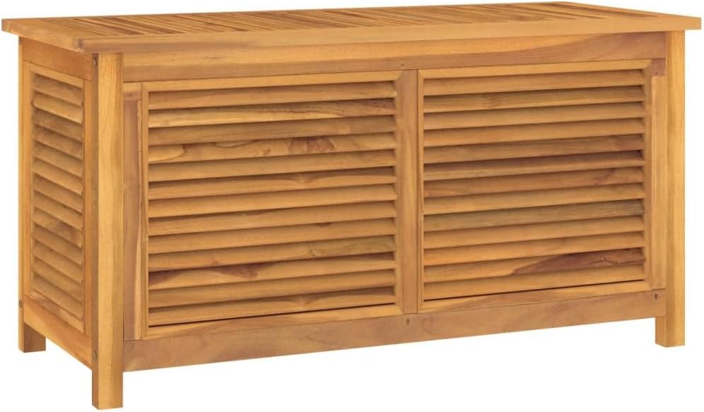 Garden Storage Box, Teak Brown Solid Teak Wood with Water-Based Finish, 44.9 x 19.7 x 22.8 in, Outdoor Storage Cabinet for Patio Cushions