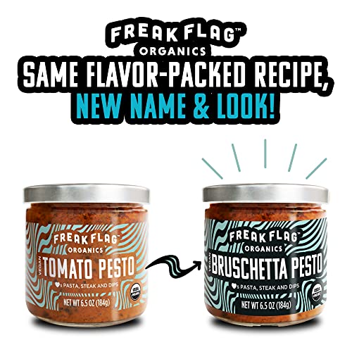 Freak Flag Organics | Pesto Variety Pack | Tomato Bruschetta Pesto, Kale Pesto & Carrot Pesto | Usda Certified Organic | Vegan | Nut-Free | Non-Gmo | Gluten Free | 6.5–6.75 Oz. Each #TOP1