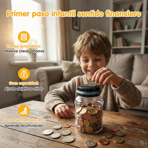 Miniatura 6 de Pup Go Hucha Electronica Digital Con Contador Y Pantalla Lcd, 1.8l Gran Capacidad, Transparente Grande Xxl Cuenta Monedas Euro, Caja De Ahorro De Dinero Original Para Niños, Niñas Y Adultos