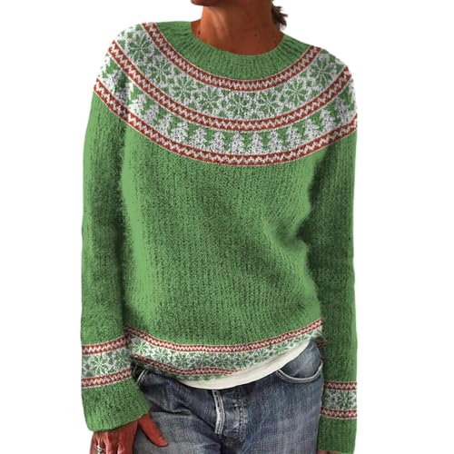 Image of Fair Isle Jumpers for Women UK Crew Neck Wool Jumper Plus Size Womens Winter Jumpers Soft Warm Classy Nordic Knitwear Fairisle Jumper Long Sleeve Christmas Jumpers Mint Green
