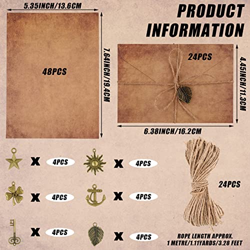 Vintage Stationary Paper and Envelopes Set, Writing Stationery Paper Letter and Envelopes Includes Sheets Antique Letter Papers, Kraft Envelopes, Retro Accessories, Rope (120 Pieces)