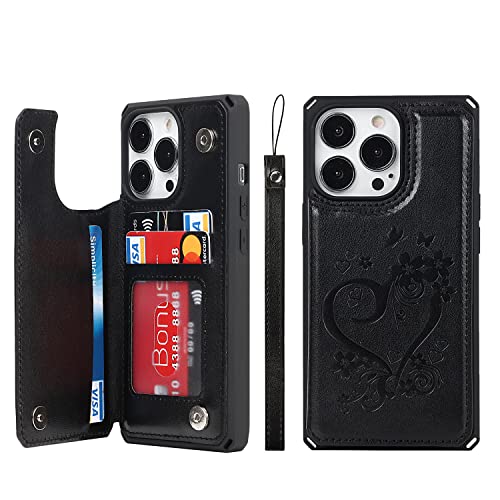 Cavor for iPhone 13 Pro Wallet Case with Card Holder for Women Men, Black