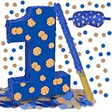 Cookie 1st Birthday Decorations, 15.7'' Cookie Number 1 Piñata with Blindfold Stick and Confetti for Cookie Birthday Party Supplies (1st)