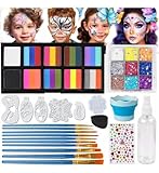Kit de Pintura Corporal para Rostro y Cuerpo ,26 Colores Vibrantes , 9 tonos de lentejuelas, 10 pinceles, Paleta,...
