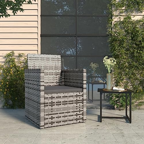 Kaloriko Fauteuil de Jardin en résine tressée Gris avec Coussin Anthracite, Cadre Acier Stable, Dimensions 53x57x75 cm pour terrasse Balcon extérieur...