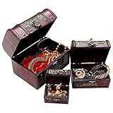 Joyero de Madera - Set de 3 Cajas de Madera Vintage, Cofre del Tesoro, Organizador de Cosméticos, Maquillaje, Abalorios, Estuche de Madera Diseño Floral - Accesorios de Caja de Regalo - Anillo, Collar y Brazalete - Cierre de Gancho