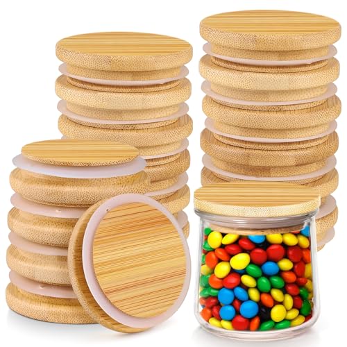 Oui Yogurt Jar Lids - 12 Pack-SBMKK Natural Bamboo Wood with Silicone Sealing Rings, For 5 Oz Oui Yogurt Jars (Jar Not Included) (12)