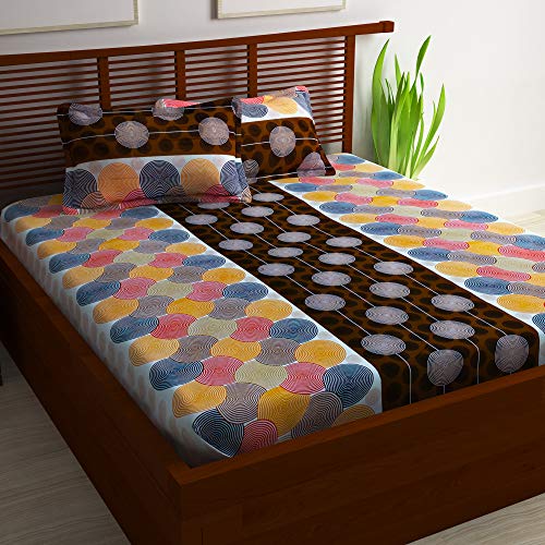 Image of Story@Home 120 TC 1 Bedsheet for Double Bed Cotton with 2 Pillow Covers, Abstract Pattern, Multicolor