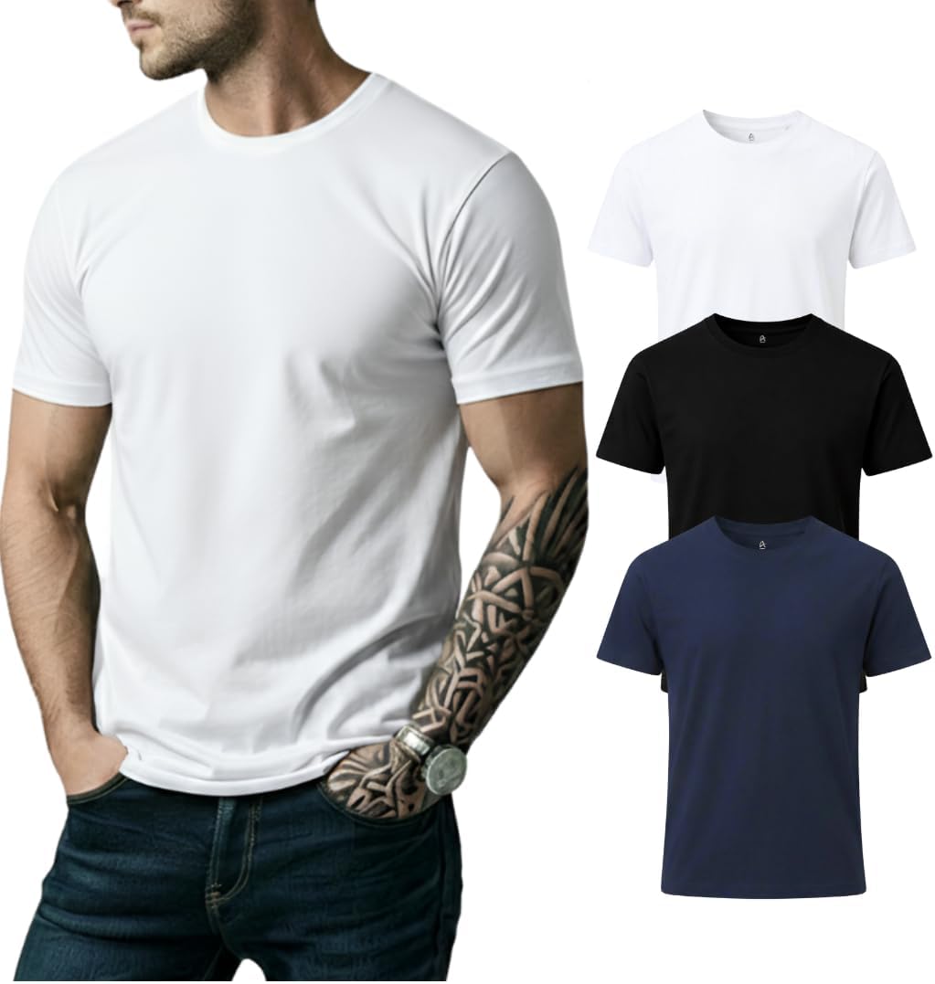 Men’s 100% Cotton T-Shirt, Crew Neck Soft Premium Regular Fit Tee, Plain Short Sleeve Comfort Fit Tees for Men