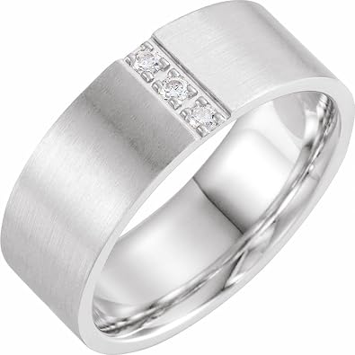 Solid Platinum 3 Three Stone .08 Cttw Black Diamond Wedding Band Ring Comfort Fit - Size 12 Width = 8mm