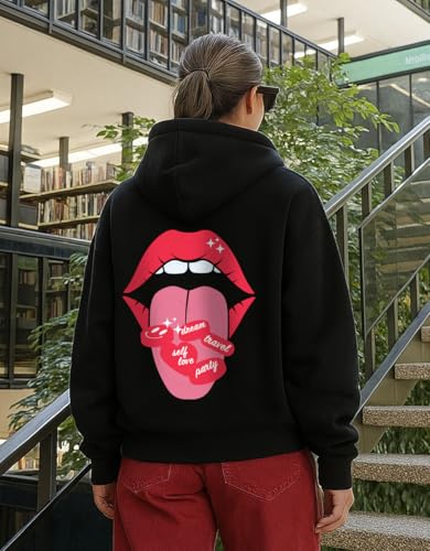 Image of JUNEBERRY Cotton Fleece Regular Fit Hooded Sweatshirt Lastest Back Graphic Printed Winter Hoodies for Women (Available in Colors: Black, SOYA Bean, Orange, Marshmellow, White & Lilac)