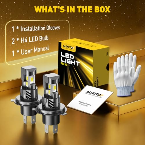 Image of AUXITO H4 /9003 Bulbs, 70000LM 6500K Cool White, Direct Replacement H4 /9003 /HB2 Light Bulbs with Fan, 1:1 Halogen Design, Side-Light for Blind Spot Fill, Plug and Play CANbus Ready No Flicker, 2PCS