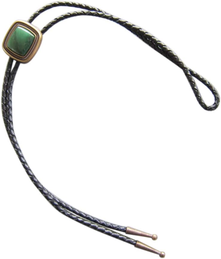 Bolo Tie for Men,Cowboy Necklace,Vintage Gold Plated Handcraft Greenstone Bolo Tie Necklace