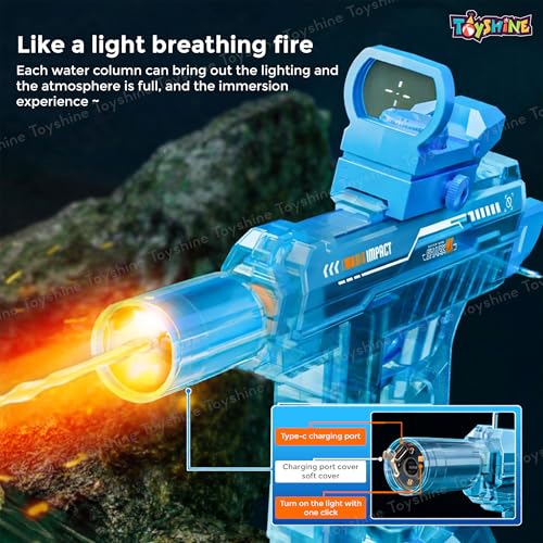 Image of Toyshine Rechargeable Automatic Transparent Electric Water Squirt Gun with LED Light & Type-C Charging | Long Range Continuous Spray Outdoor Water Play Toy for4+ Kids - Blue