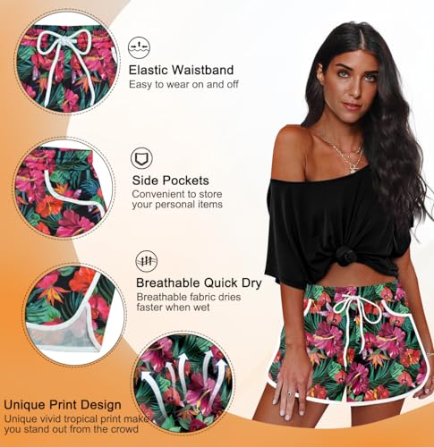 Image of For G and PL Women Summer Floral Beach Boardshorts with Pockets Swim Trunks
