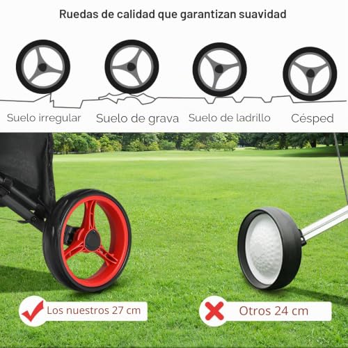 Miniatura 4 de Goplus Carrito De Golf Plegable Con 3 Ruedas, Carro De Golf De Empuje De 3 Posiciones De Altura Ajustables Con Freno De Pie, Portaparaguas, Portavaso, Bolsa Impermeable Y Marcador Rojo