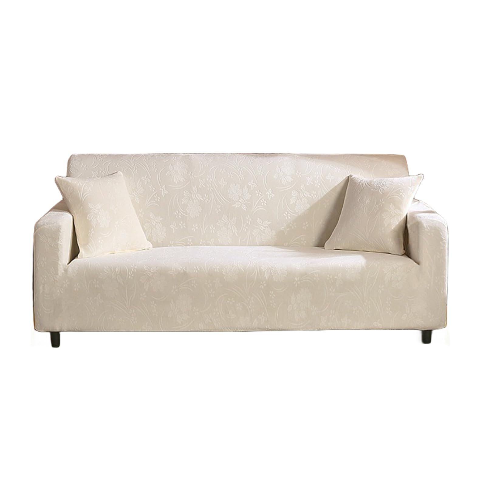 Housse de canapé velours extensible beige chaud fauteuil 1 place