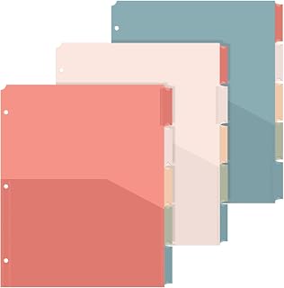 3 Sets 5 Tab Binder Dividers with Pockets for 3 Ring Plastic Binders 9.3 x 11.2 Inches 3 Hole Punched Page Dividers Sturdy Colorful Divider for Office School Business Home Organizer (Vintage Color)