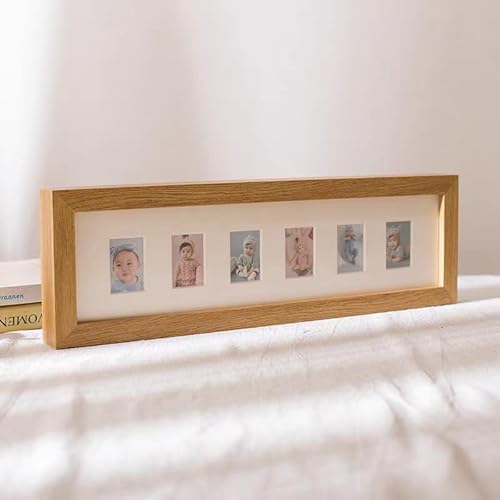 LIVIA ベビー フォトフレーム アルバム 木製フレーム ナチュラル 和風 おしゃれ 写真立て 10枚写真入れ 成長記録 メモリアル 出産祝い 誕生日 プレゼント (6穴,ナチュラルウッド)