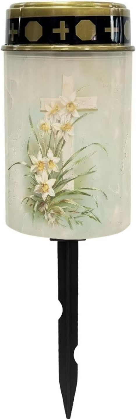 Cross and Floral Cemetery Solar Lights - Waterproof LED Solar Lamp - Flameless Candle - Grave Decorations - Night Light for Outdoor