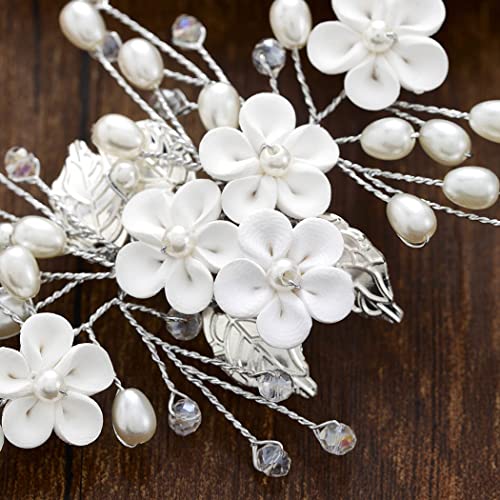 Yean Flower Bride Wedding Headband Silver Bridal Hair Vine Crystal Pearl Hair Accessories For Women And Bridesmaid #TOP4