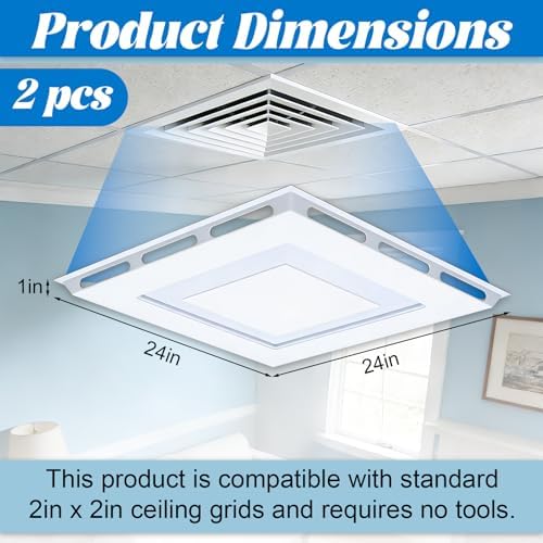 24"x24" Ceiling Vent Deflector 4-Way Air Diverter for 2x2 FT Drop Ceiling Grids No-Tools Installation Commercial Airflow Redirector for Offices, Classrooms, and Commercial Spaces (1Pack) - 1