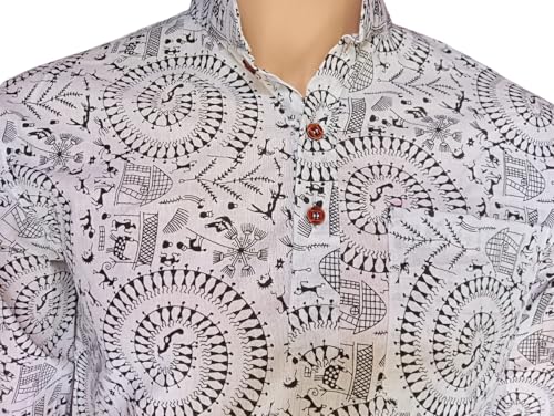 Image of Men's Printed Cotton Blend Full Sleeve Straight Kurta Regular Fit Short Kurta Shirt for Men