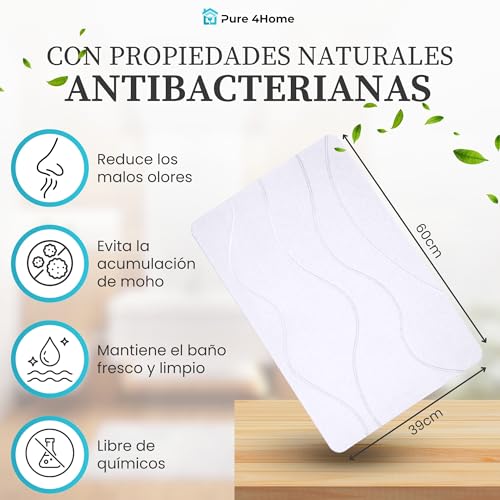 Miniatura 3 de Pure 4home Alfombra Diatomita Baño 60x40 Secado Rápido, Antideslizante Y Antibacteriana Alfombrilla Piedra Diatomita Super Absorbente Alfombrilla Diatomita - Stone Bath Mat White Waves