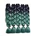 Lady Corner Ombre Braiding Hair 24inch Jumbo Braids High Temperature Fiber Synthetic Hair Extension 5pcs/Lot 100g/pc for Twist Braiding Hair (Black-Emerald green)