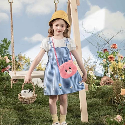 KASESSS 2 Stück Umhängetasche Mädchen, Handtasche Mädchen, Plüsch Kindertasche, Süß Bär Crossbody Bag, Kinder Sling Bag, Klein Shoulder Bag, Plüsch Umhängetaschen Geschenke für mädchen (Rosa,Lila)