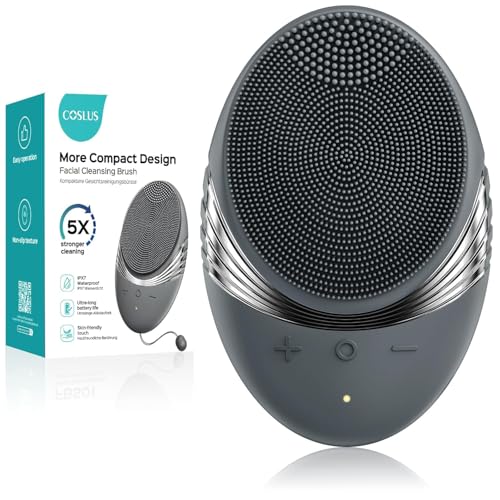 COSLUS Face Scrubber Facial Cleansing Brush: 5 Modes Rechargeable & IPX7 Waterproof​ for Sensitive Skin, Deep Cleaning Removing Blackhead Exfoliating Massaging Home Care & Business Travel​ (Black)