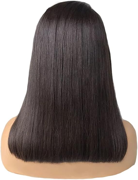 Brazilian Straight Lace Front Hair Wigs Natural Short Bob Wig Bleached Knots Hair Wig for Women (12 inch)