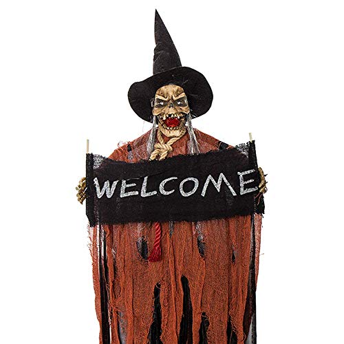 LLSS Horror Colgante Esqueleto Fantasma embrujado Aterrador ‘Bienvenida’ Cortina Ilumina Ojos Audio Control de Sonido decoración de Accesorios de Halloween
