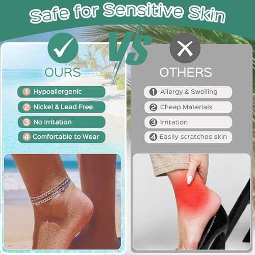 ChicSilver 925 Sterling Silver Ankle Bracelet for Women, Simple Cuban Link/Figaro/Twist Rope Chain Anklets for Beach Party(with Gift Box)3