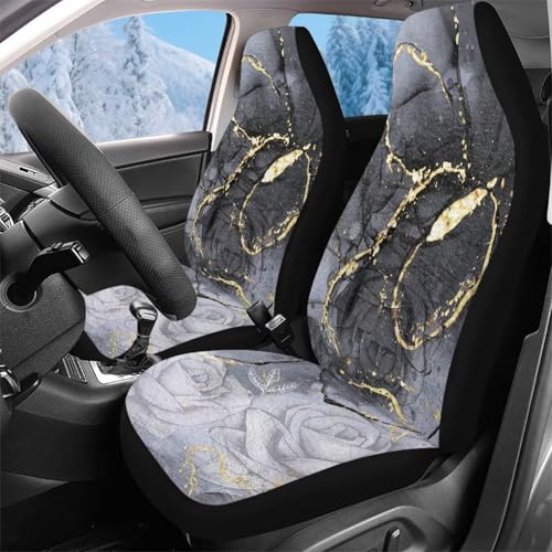 Housse de sieges auto durable effet marbre noir premium pour un habitacle chic et élégant